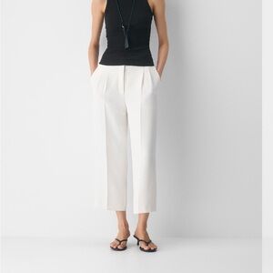 Aritzia White Pleated Cropped Wide-Leg Pants